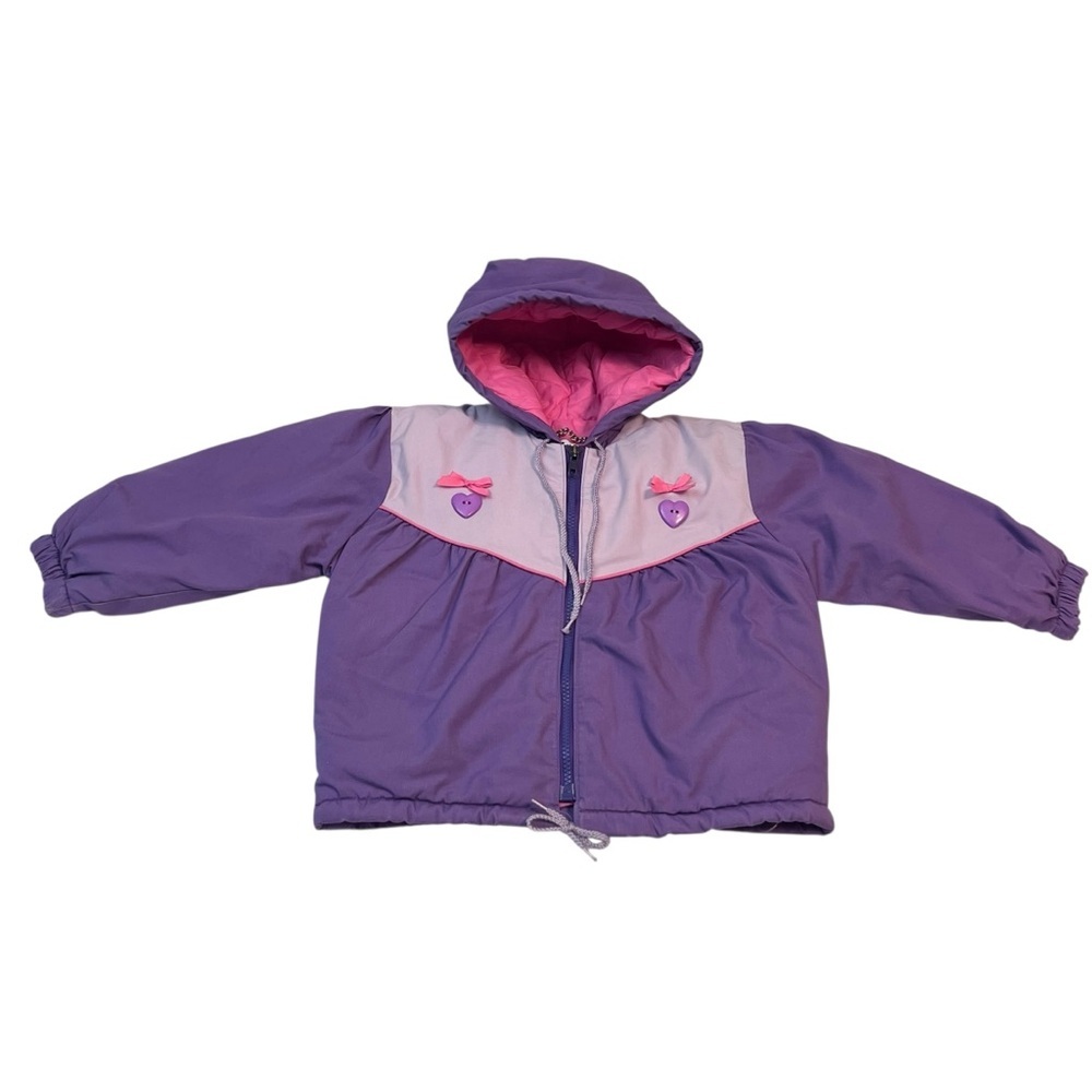Vintage 90s Weather Tamer‎ Girls Jacket Purple Pink Hearts USA Sz 4T 5T